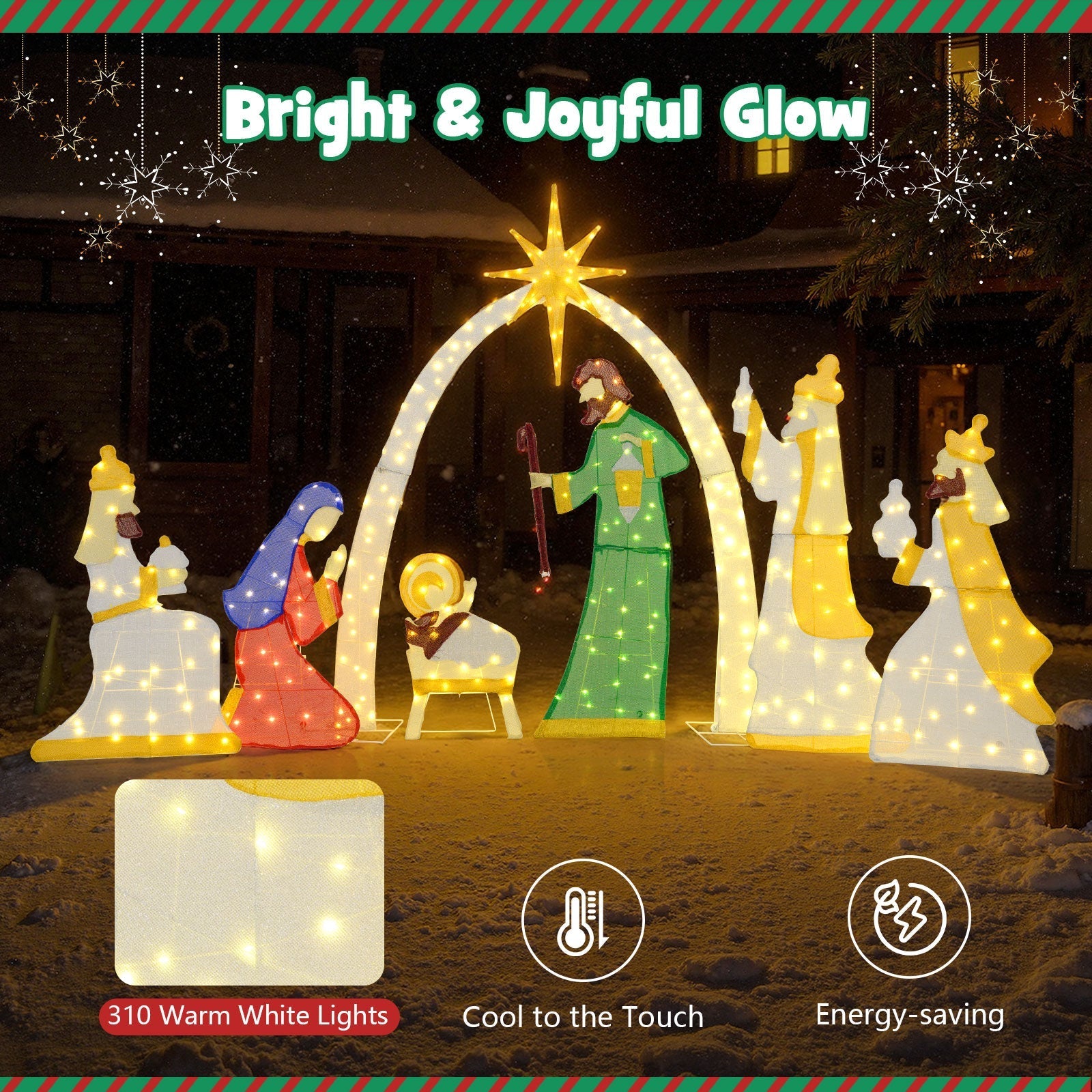 7 Pieces Lighted Nativity Scene with 310 Warm White LED Lights