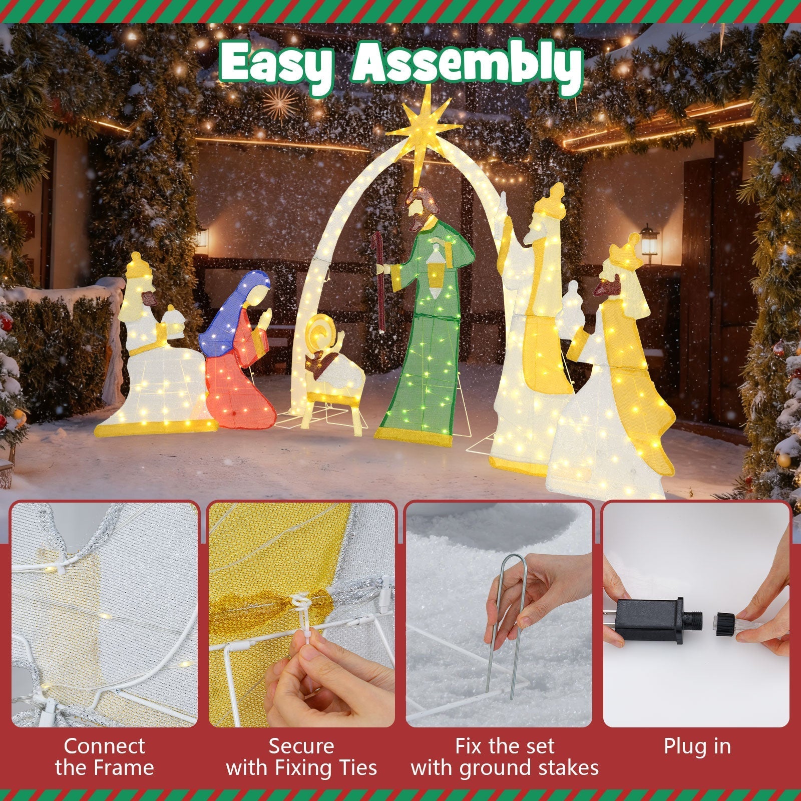 7 Pieces Lighted Nativity Scene with 310 Warm White LED Lights