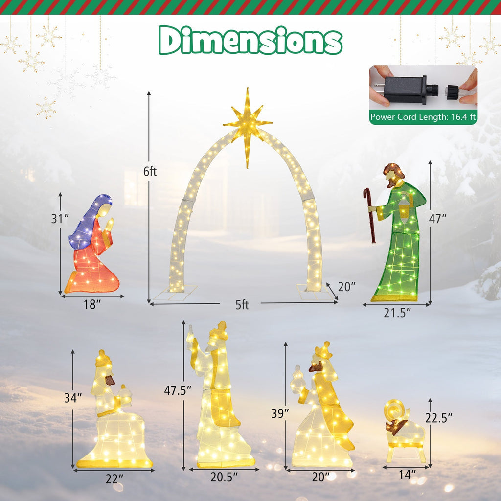 7 Pieces Lighted Nativity Scene with 310 Warm White LED Lights