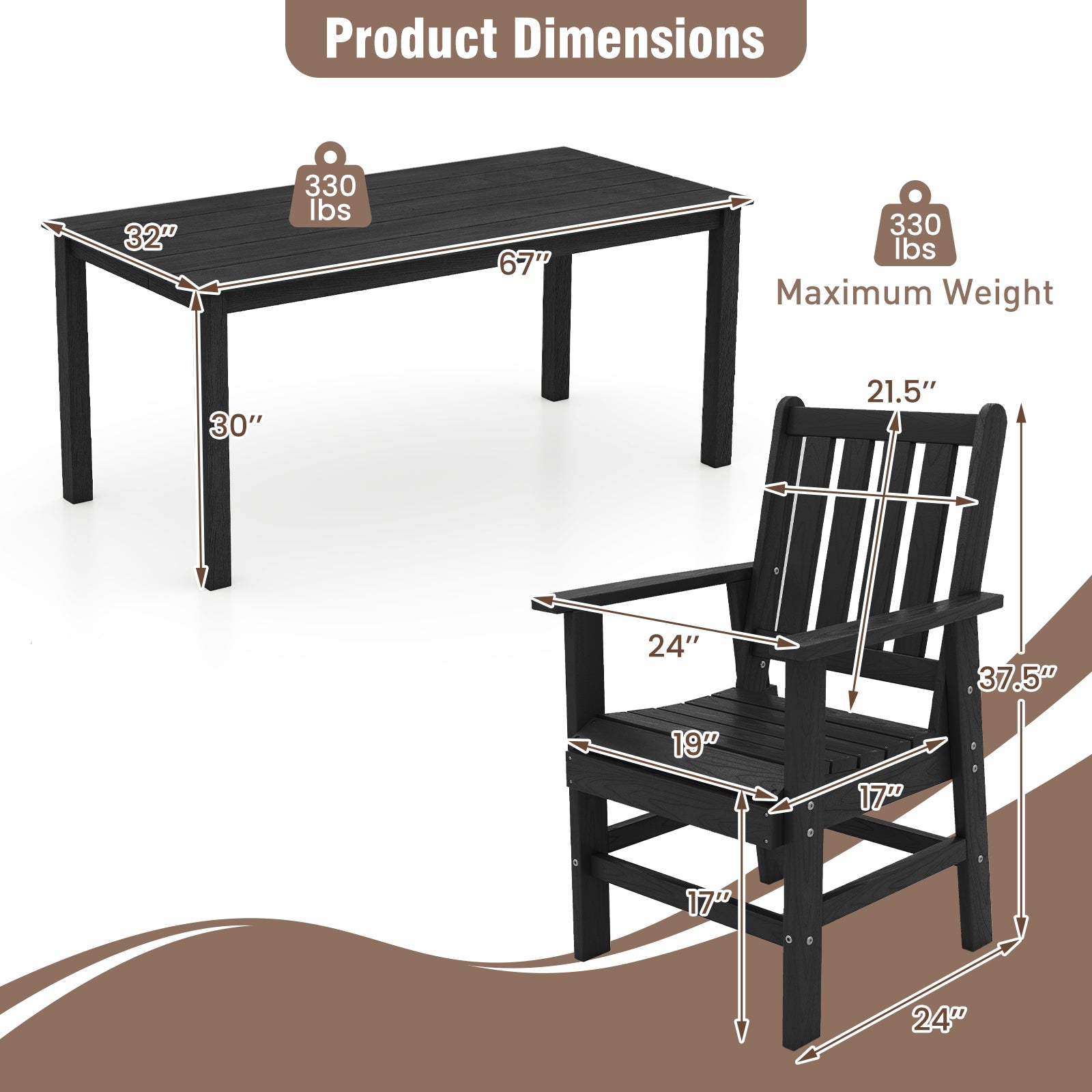 7 Pieces Patio Dining Set Outdoor HDPE Weather Resistant Table and Chairs Set