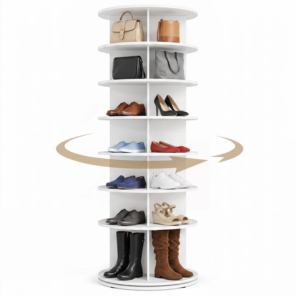 7-Tier Rotating Shoe Rack Tower with 360° Spin - White