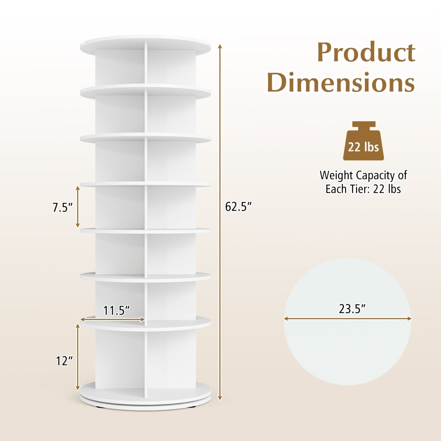 7-Tier Rotating Shoe Rack Tower with 360° Spin - White
