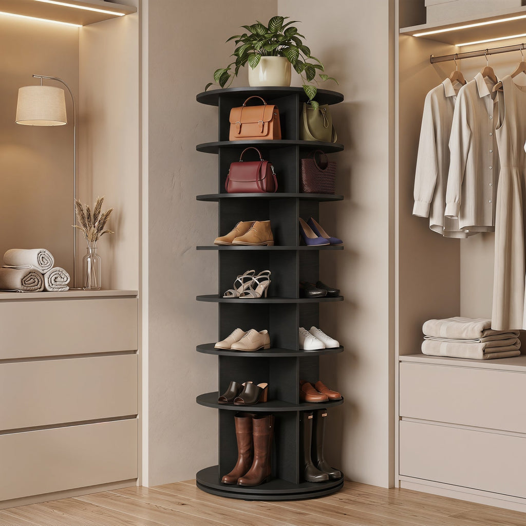 7-Tier Rotating Shoe Rack Tower with 360° Spin - White
