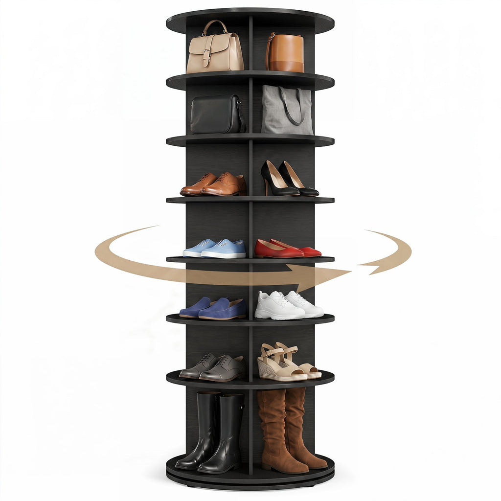 7-Tier Rotating Shoe Rack Tower with 360° Spin - White