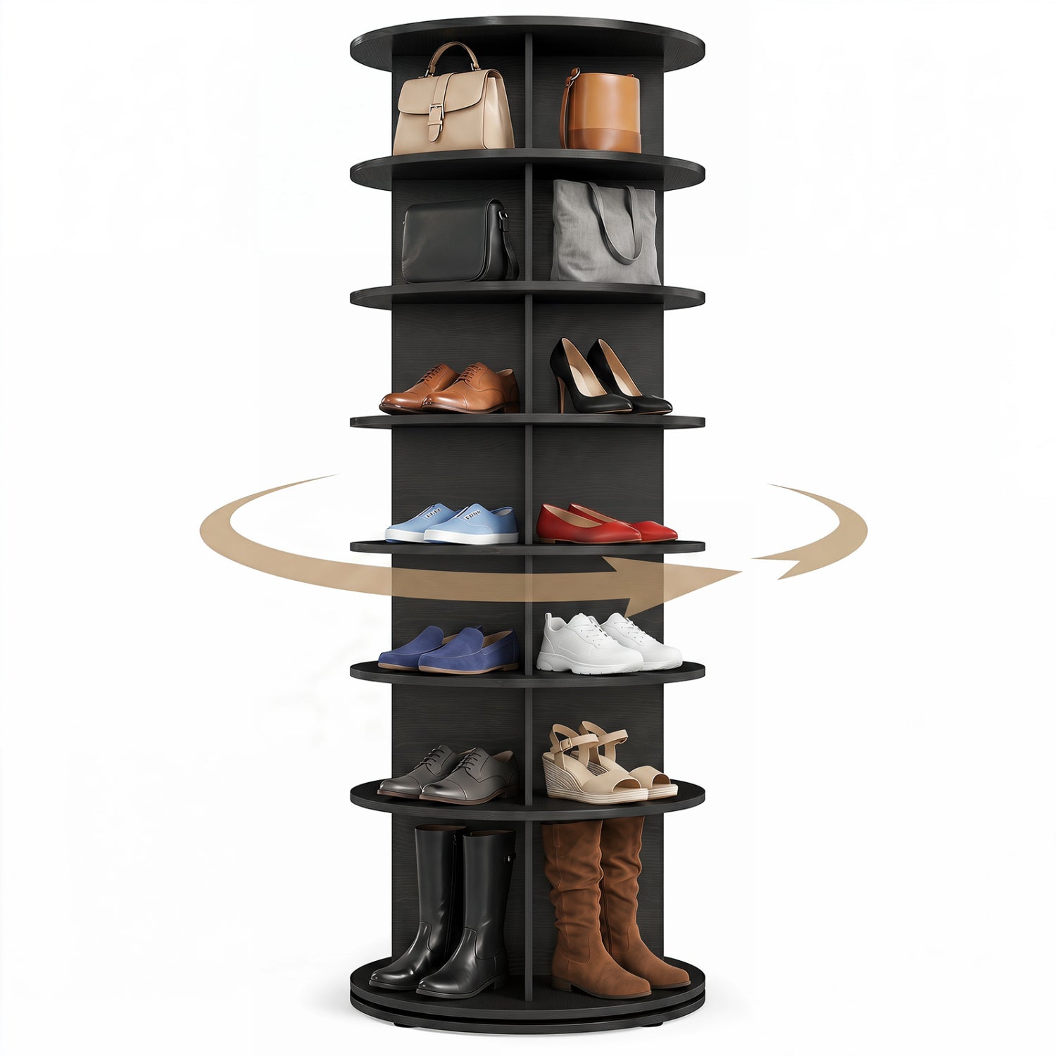 7-Tier Rotating Shoe Rack Tower with 360° Spin - White