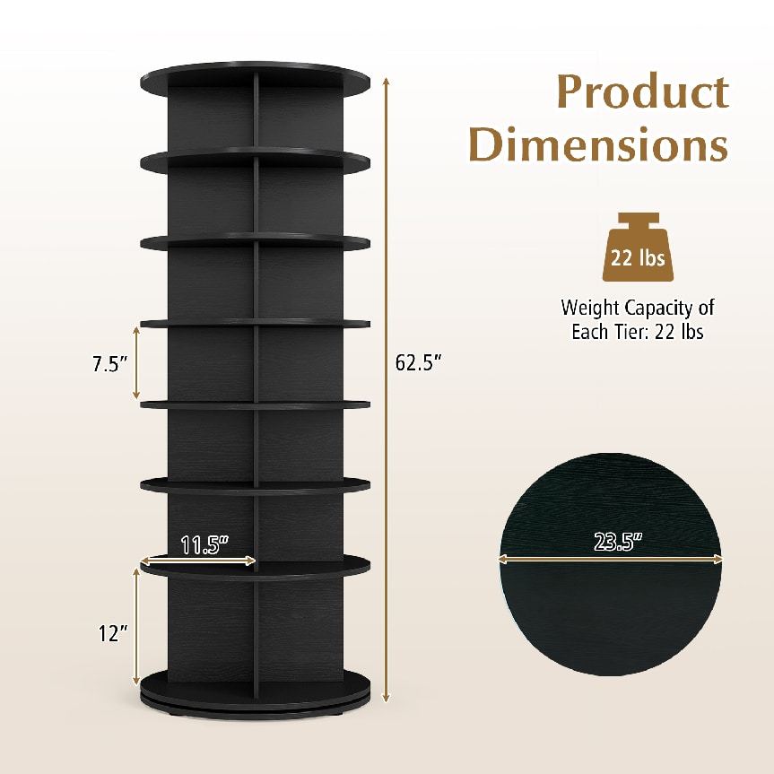 7-Tier Rotating Shoe Rack Tower with 360° Spin - White