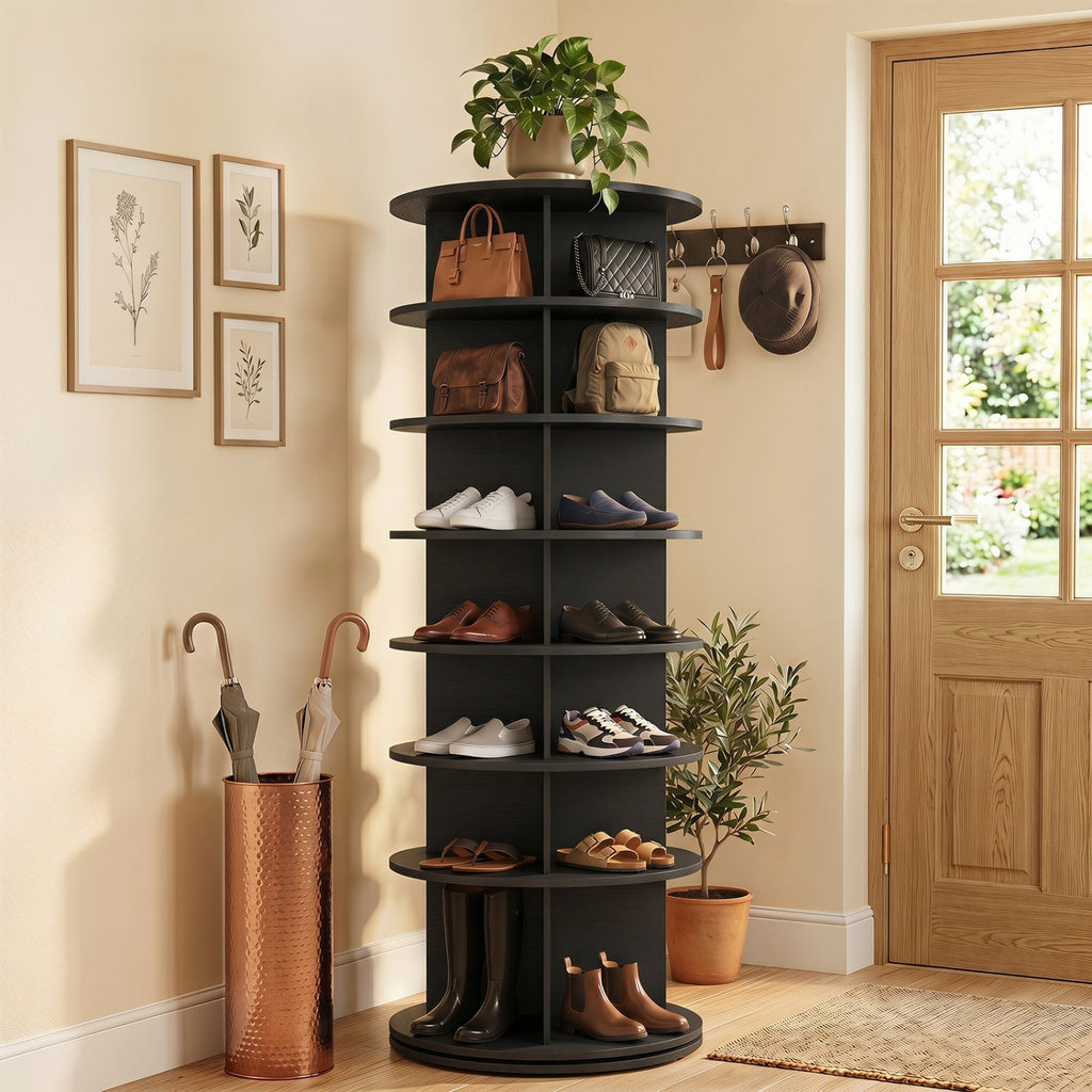 7-Tier Rotating Shoe Rack Tower with 360° Spin - White