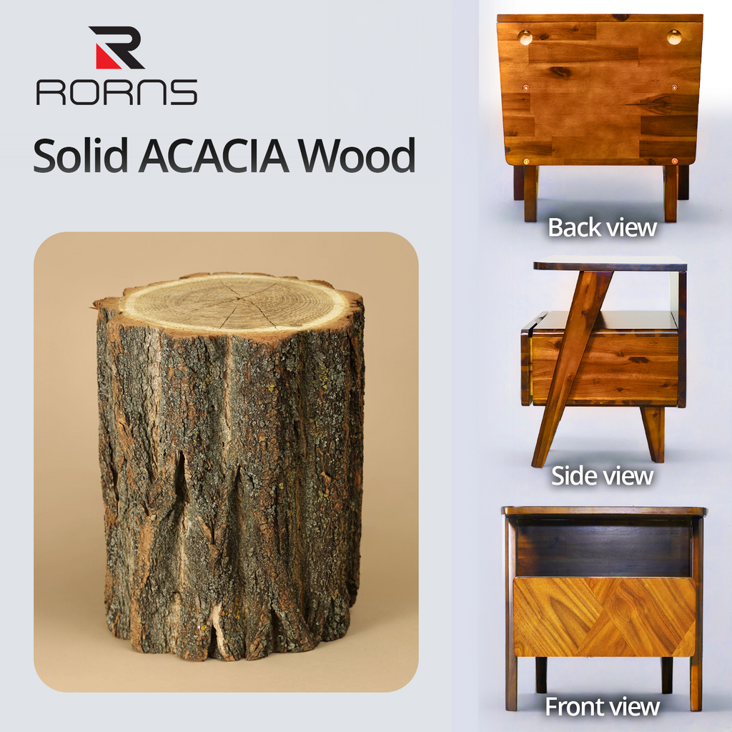 Rum Handcrafted Solid Wood Nightstand