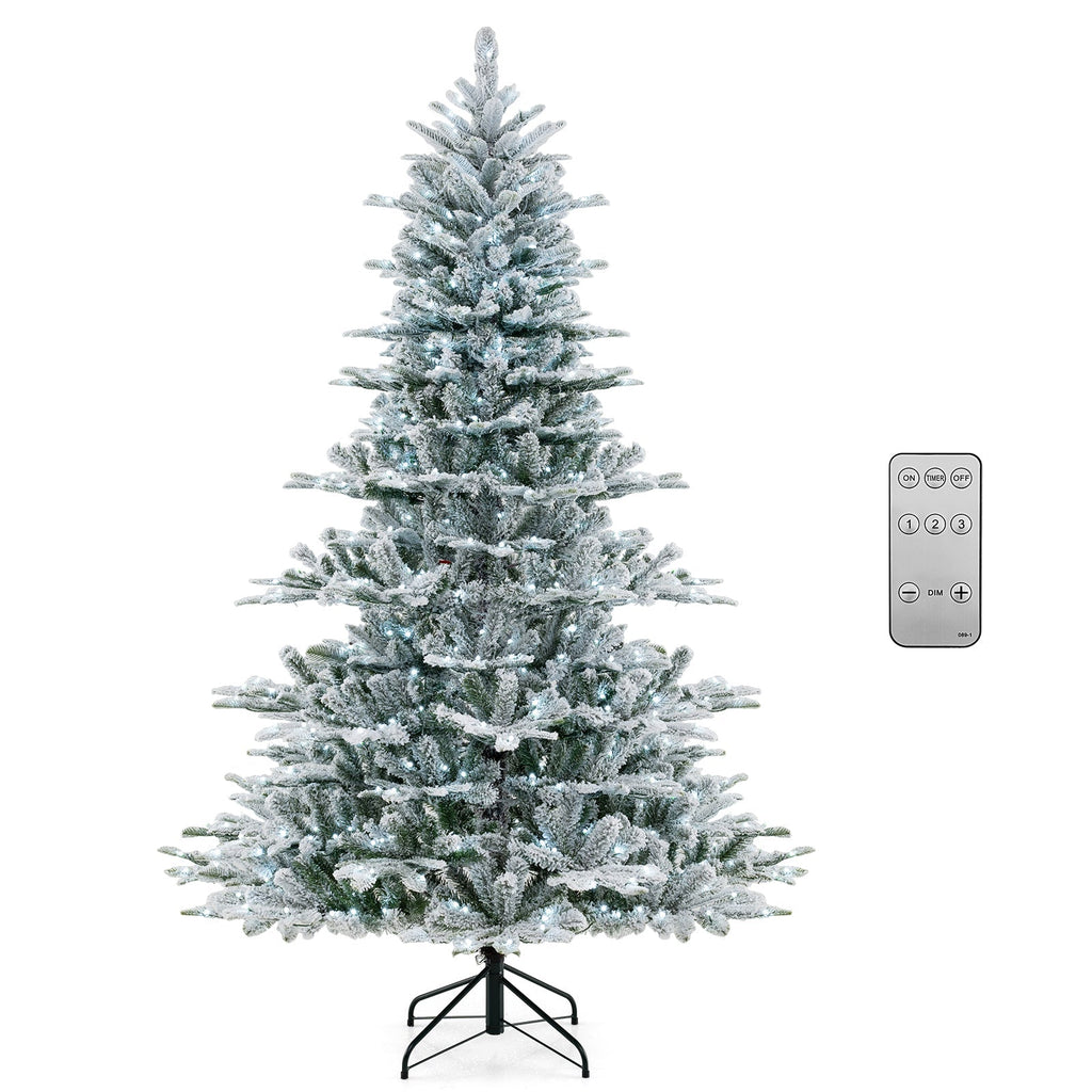 7 Feet Snow Flocked Artificial Christmas Tree with Cool White LED Lights