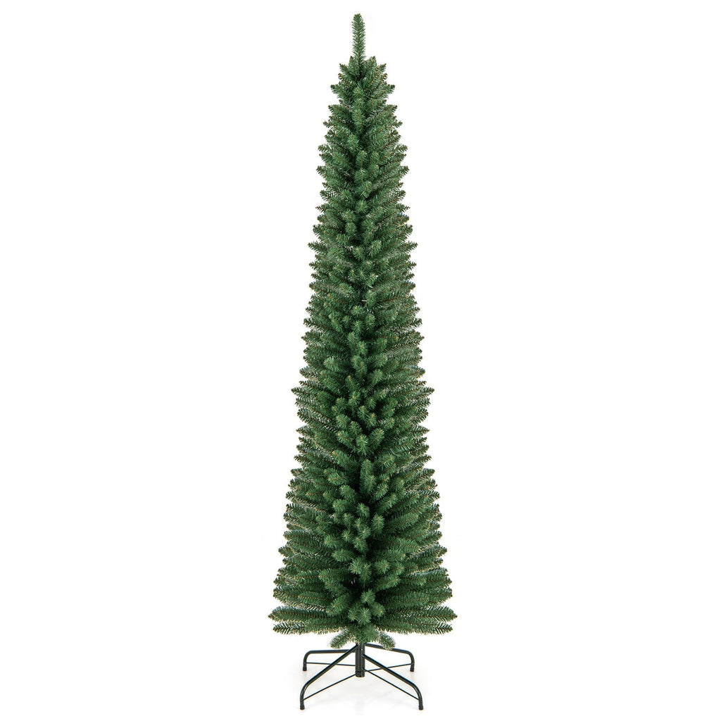 5/6/7/8 Feet Pencil Christmas Tree with 295/392/523/671 Memory Wire Branch Tips and Upgraded Metal Stand