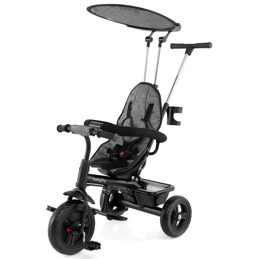7-in-1 Baby Stroller Tricycle with Adjustable Canopy and Foldable Footrests for Ages 9-60 Months Old