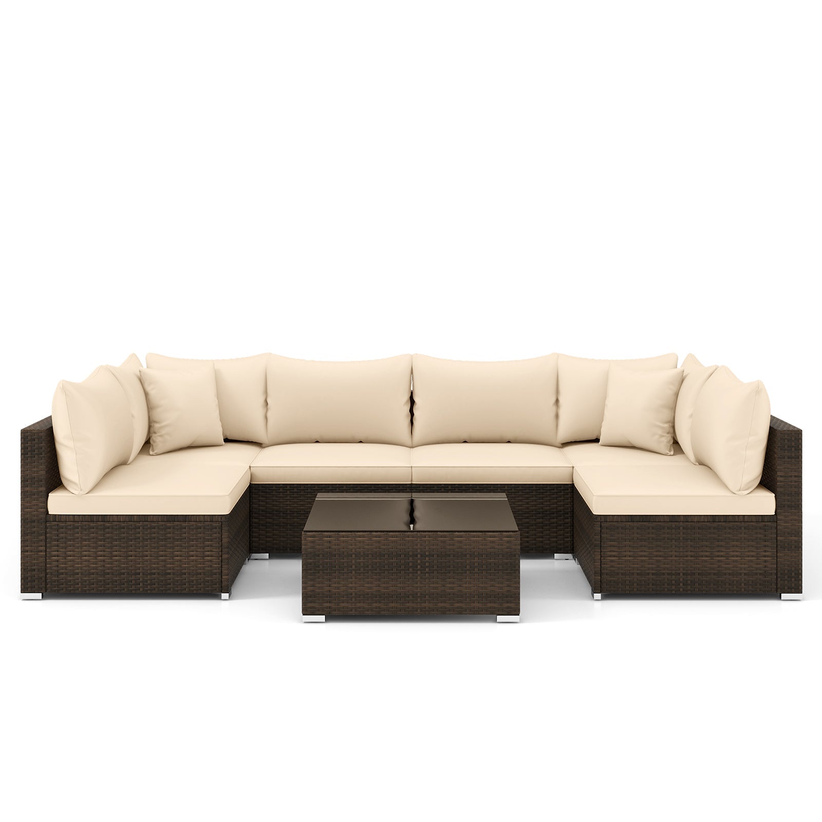 7 Pieces Patio Rattan Furniture Set with Sectional Sofa Cushions