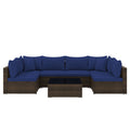 7 Pieces Patio Rattan Furniture Set with Sectional Sofa Cushions