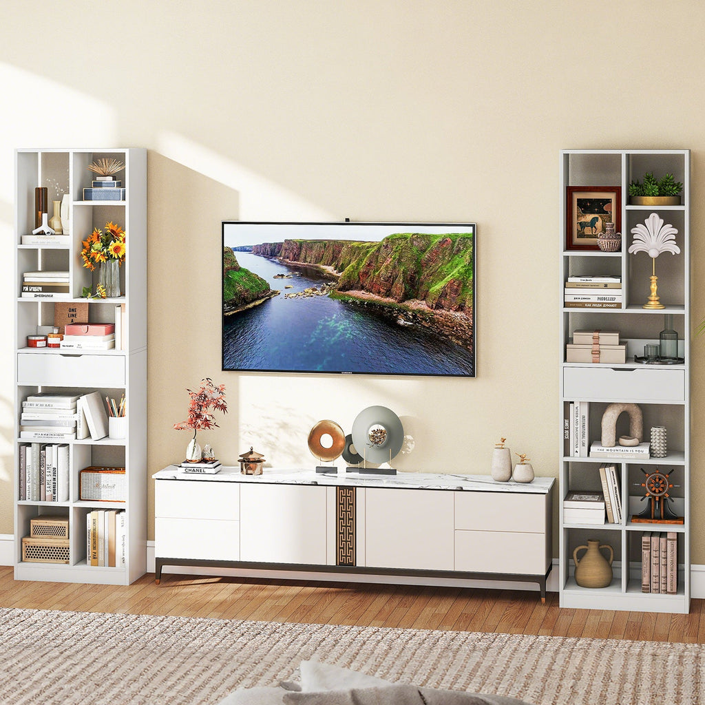 7-tier Bookshelf with Drawer 180cm Floor Standing Display Rack Storage Shelf-White