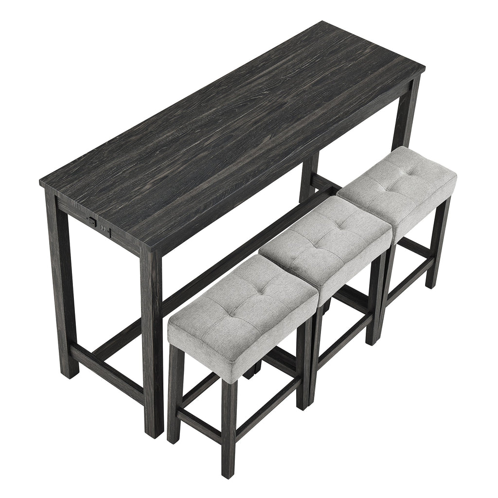 Bar Table Set with Power Outlet, Bar Table and Chairs Set, 4 Piece Dining Table Set, Industrial Breakfast Table Set, for Living Room, Dining Room, Game Room