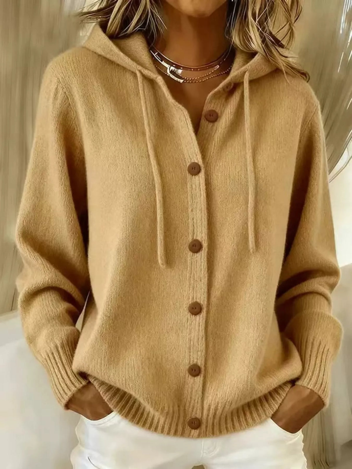 Full Size Hooded Button-Down Knit Cardigan Plus Size