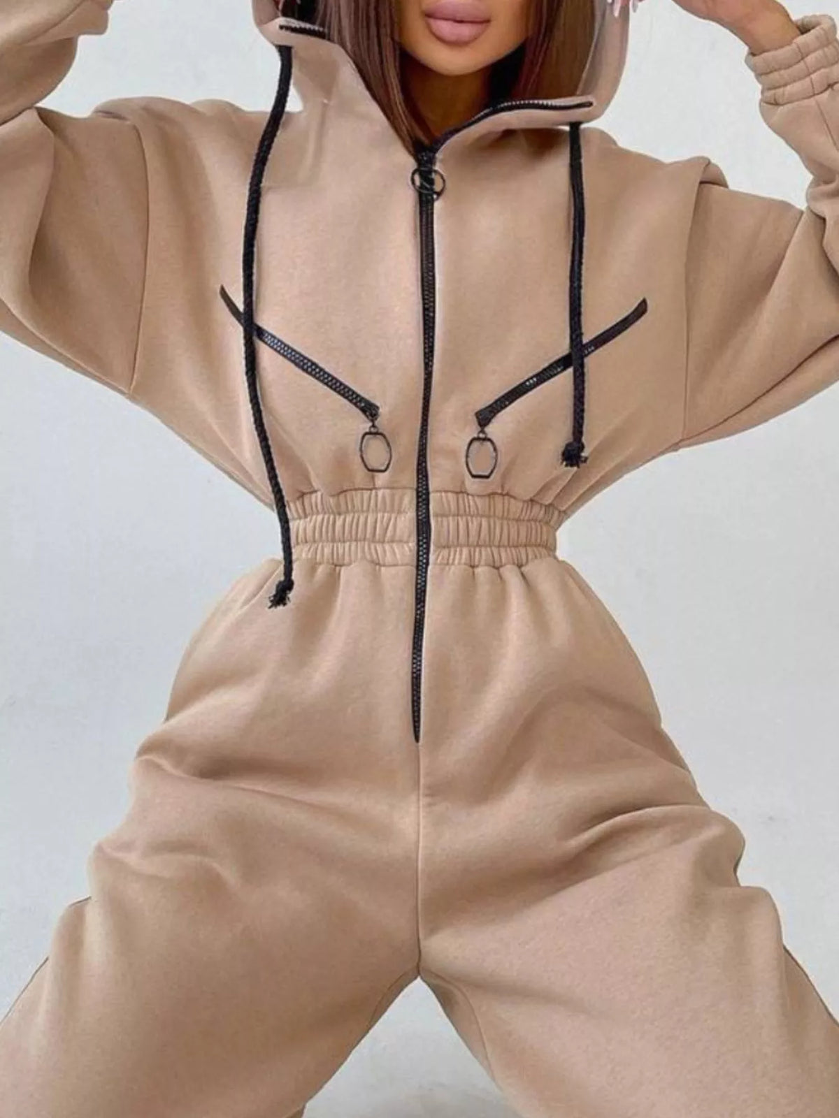 Zip Front Dropped Shoulder Jumpsuit