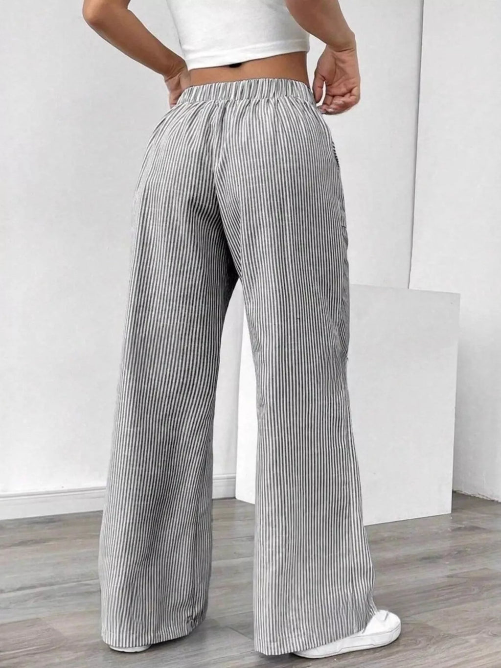 Striped Drawstring Wide-Leg Pants
