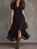 Button-Down Midi Dress with Lace Trim