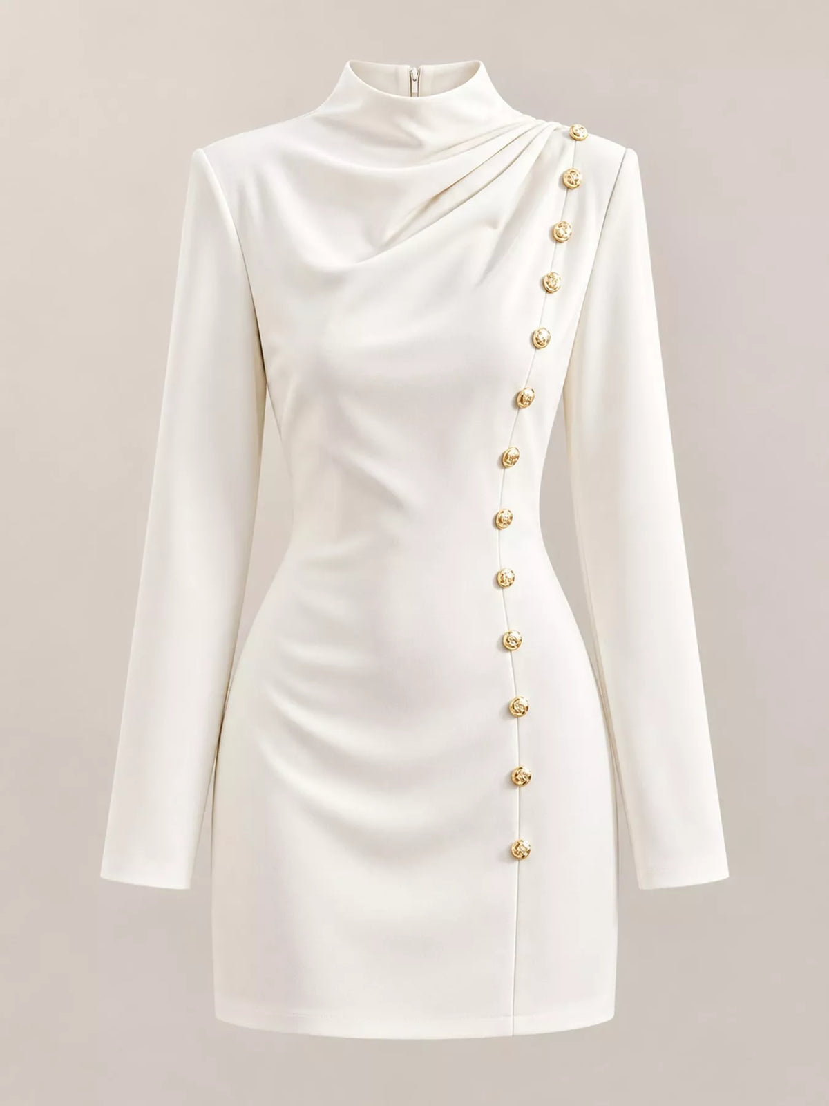 Full Size Decorative Button Mock Neck Mini Dress Plus Size