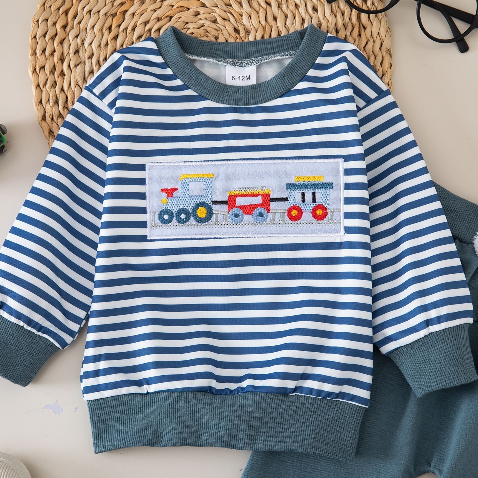 Striped Crew-neck Top And Long Pants Baby Two-piece Set