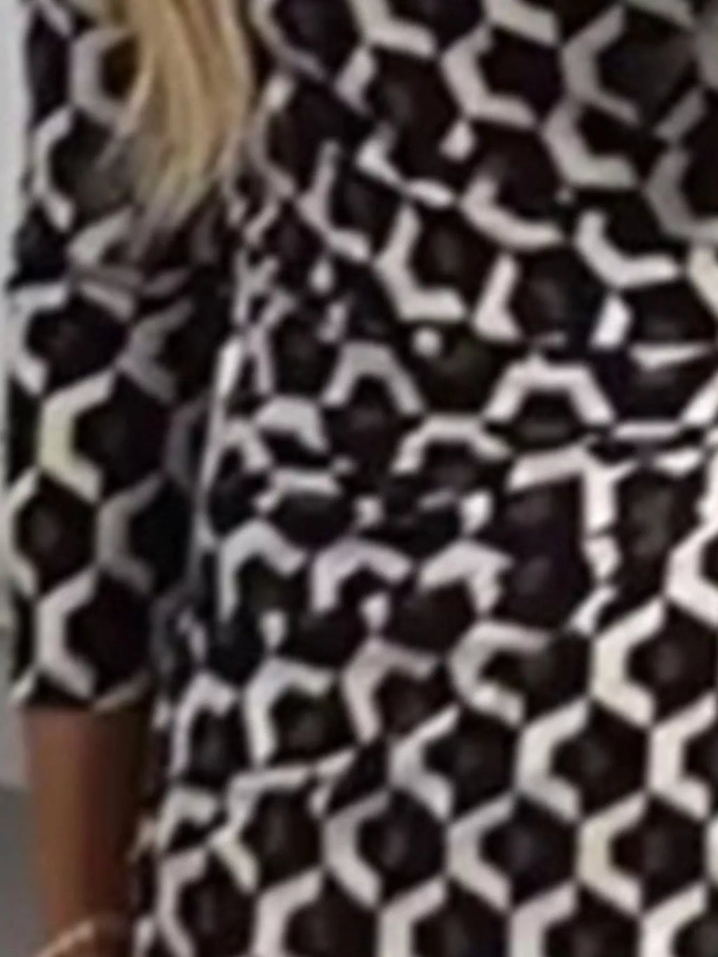 Full Size Geometric Print Mock Neck Ruched Midi Dress Plus Size