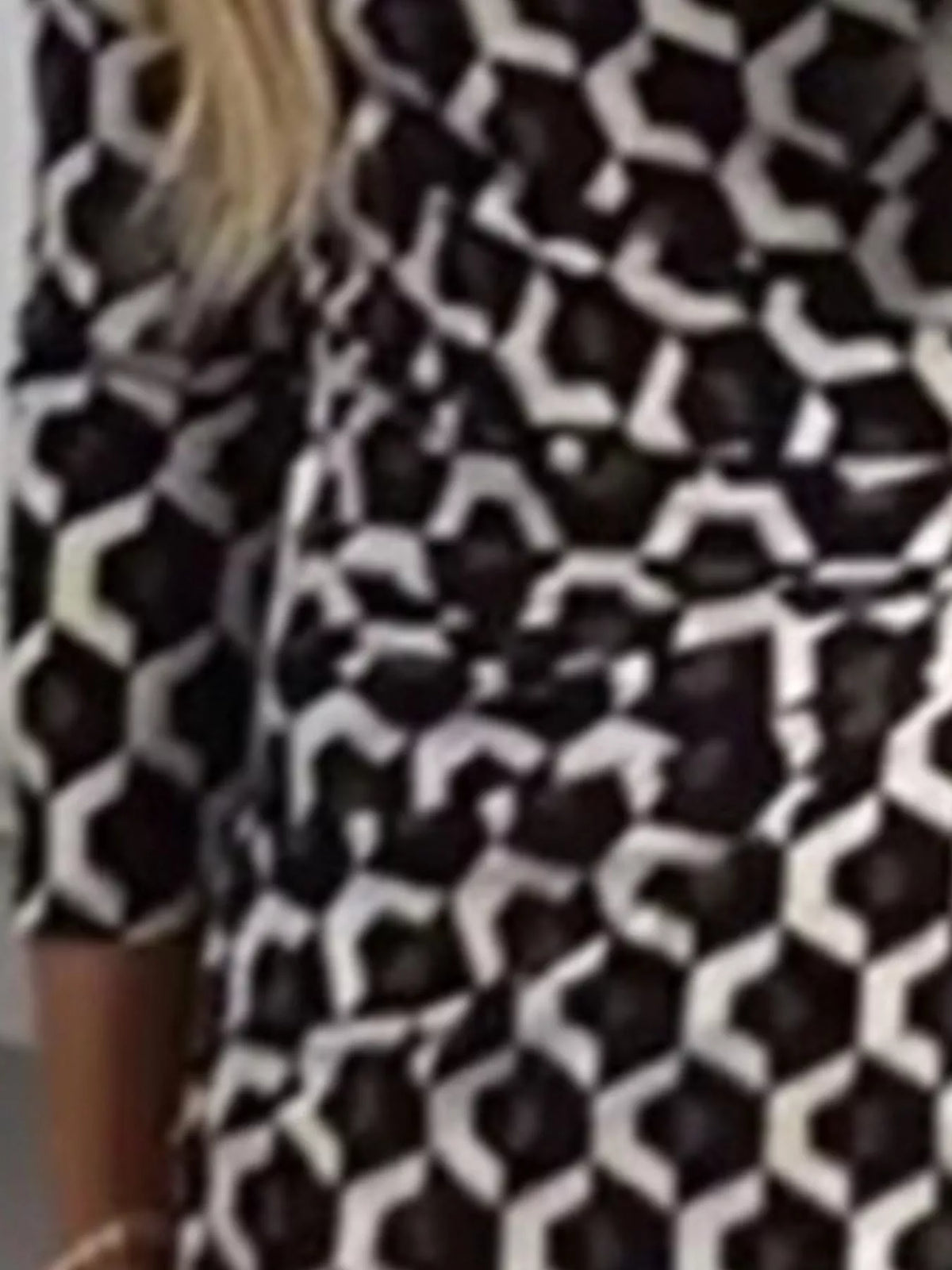 Full Size Geometric Print Mock Neck Ruched Midi Dress Plus Size