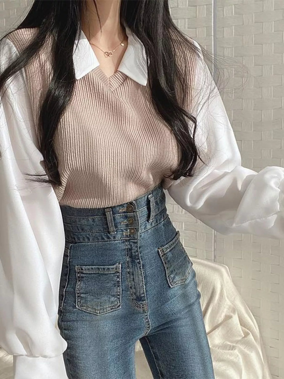 Layered Look Long Sleeve Blouse