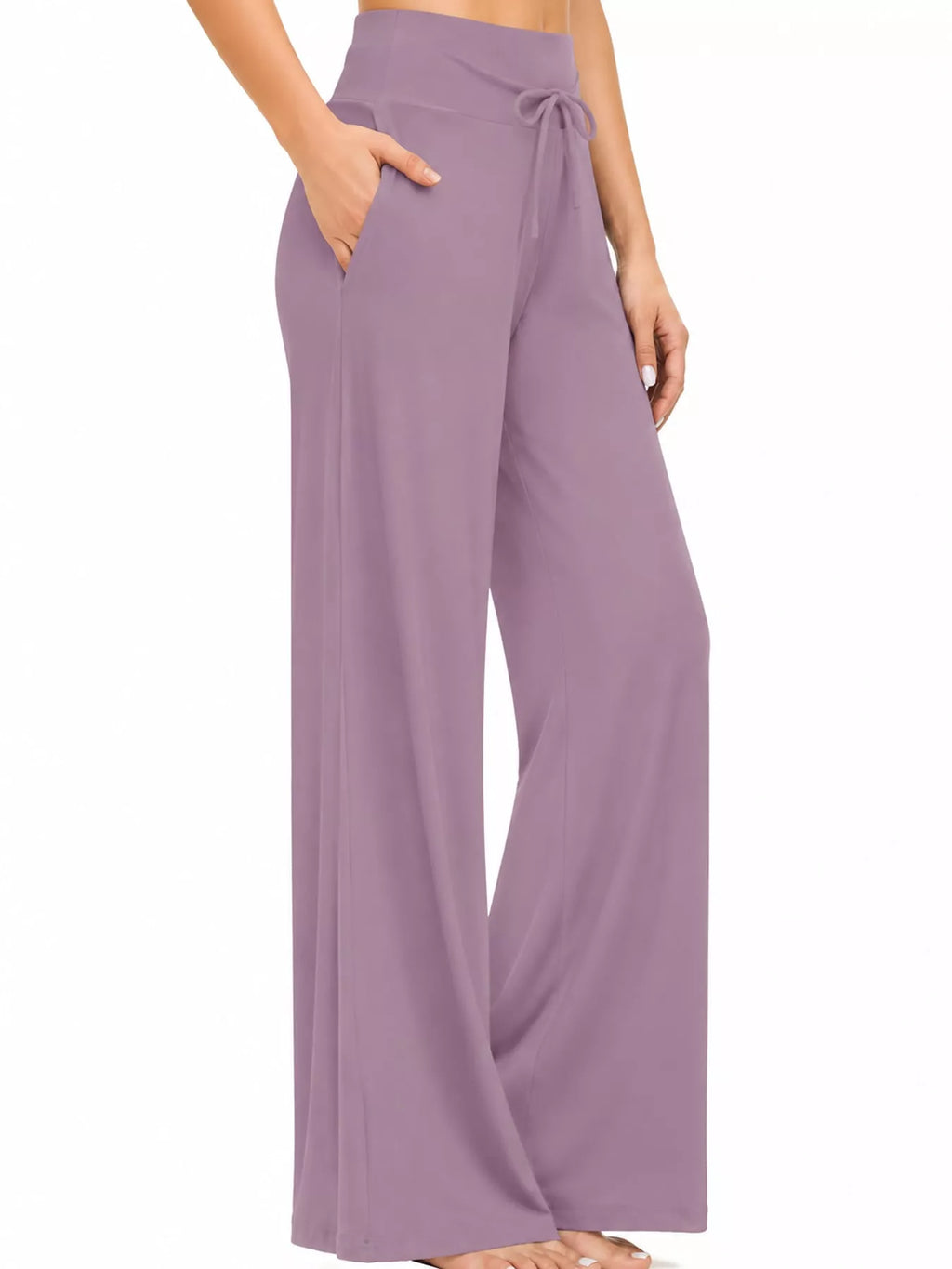 High-Waisted Wide-Leg Lounge Bottoms with Pockets