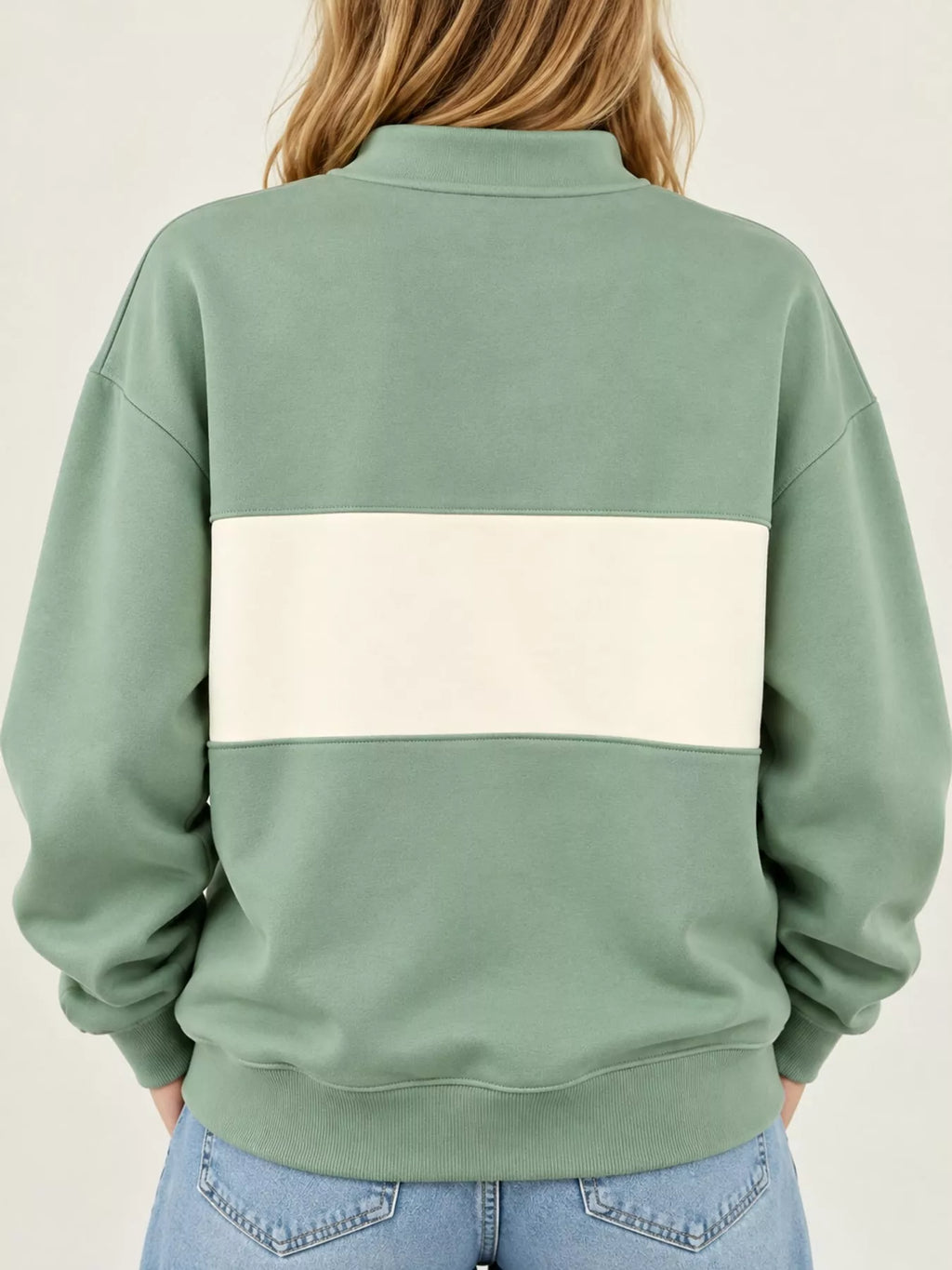 Full Size Color Block Snap-Button Sweatshirt Plus Size