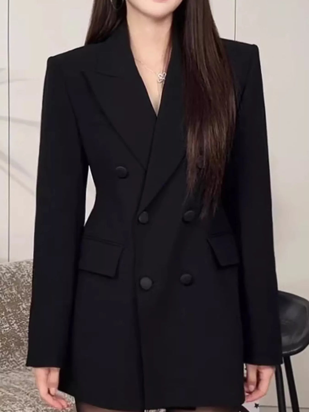 Full Size Double-Breasted Slim-Fit Blazer Plus Size