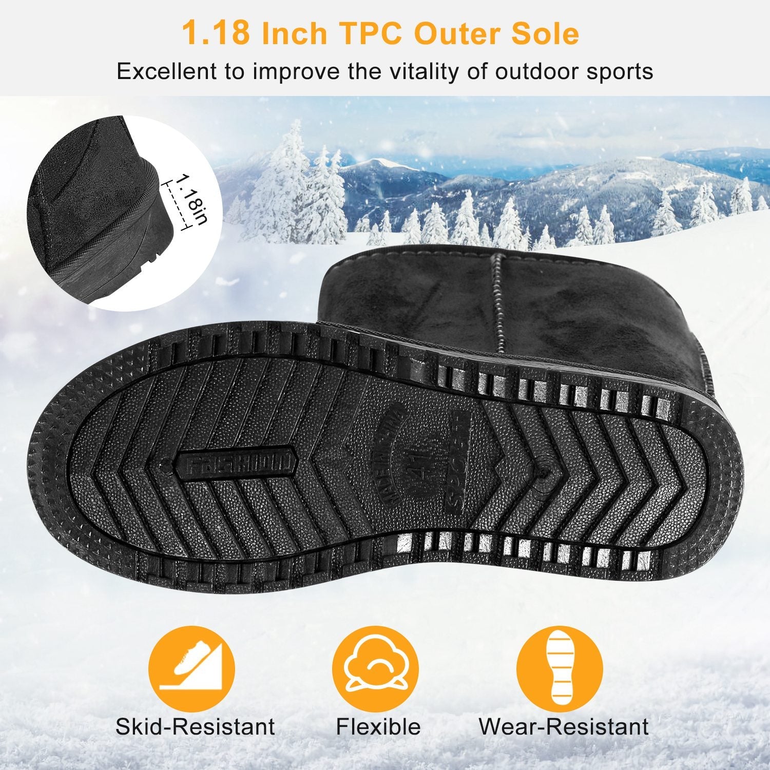 Snow Boots - Waterproof Faux Suede Mid-Calf with Warm Lining
