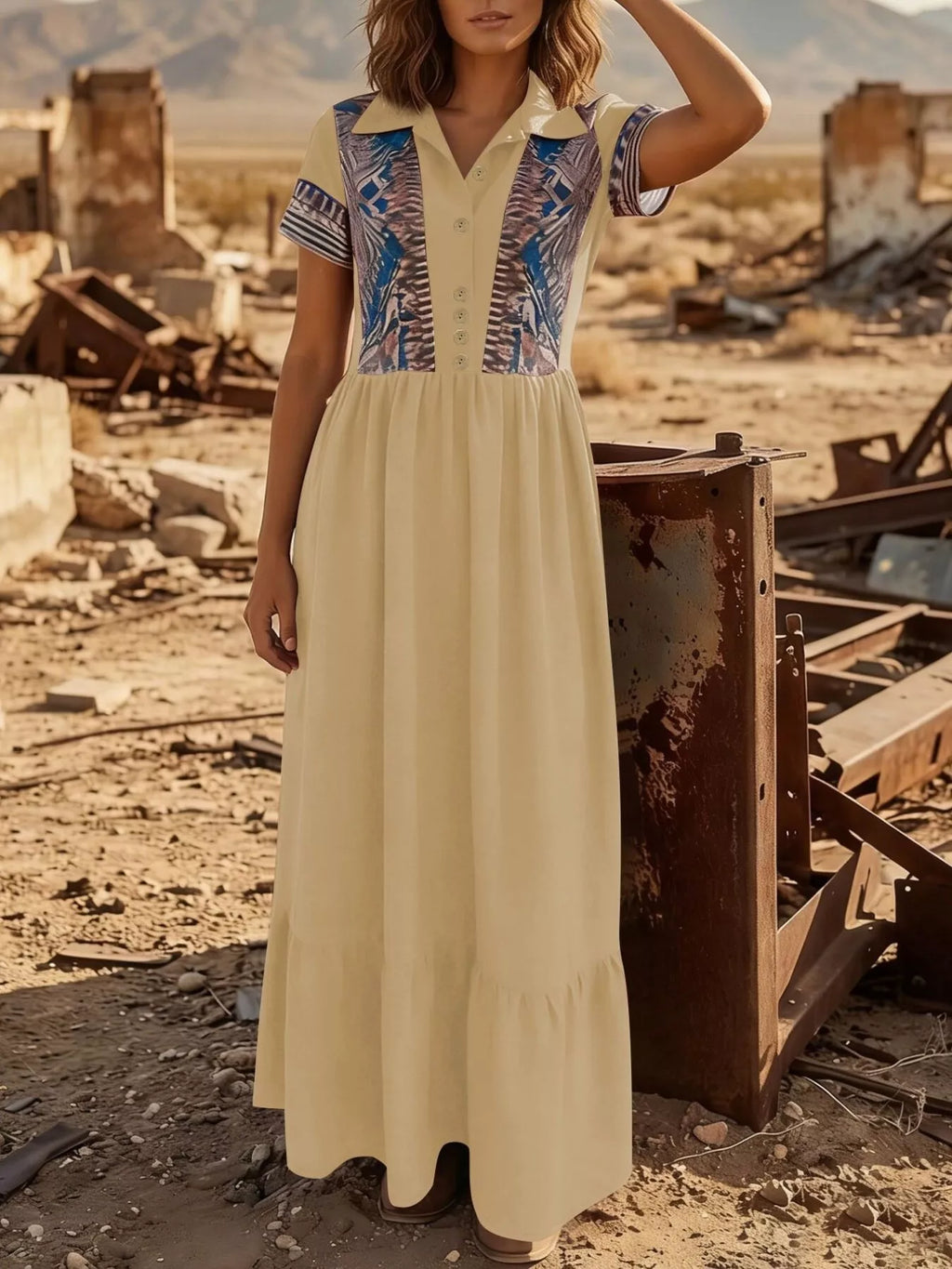 Printed Button-Front Maxi Dress