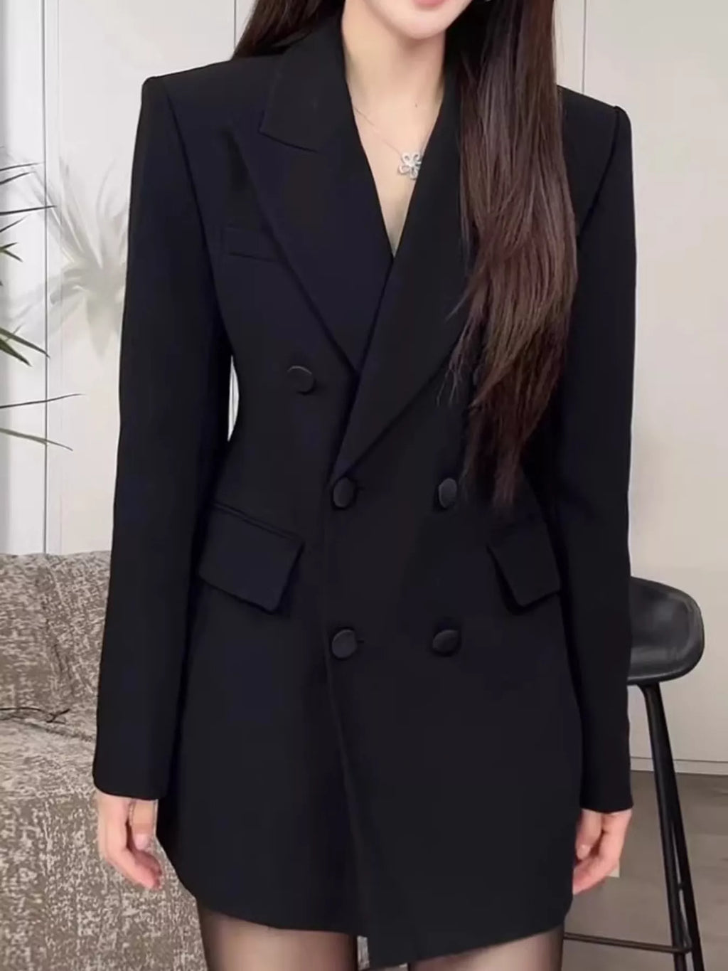 Full Size Double-Breasted Slim-Fit Blazer Plus Size