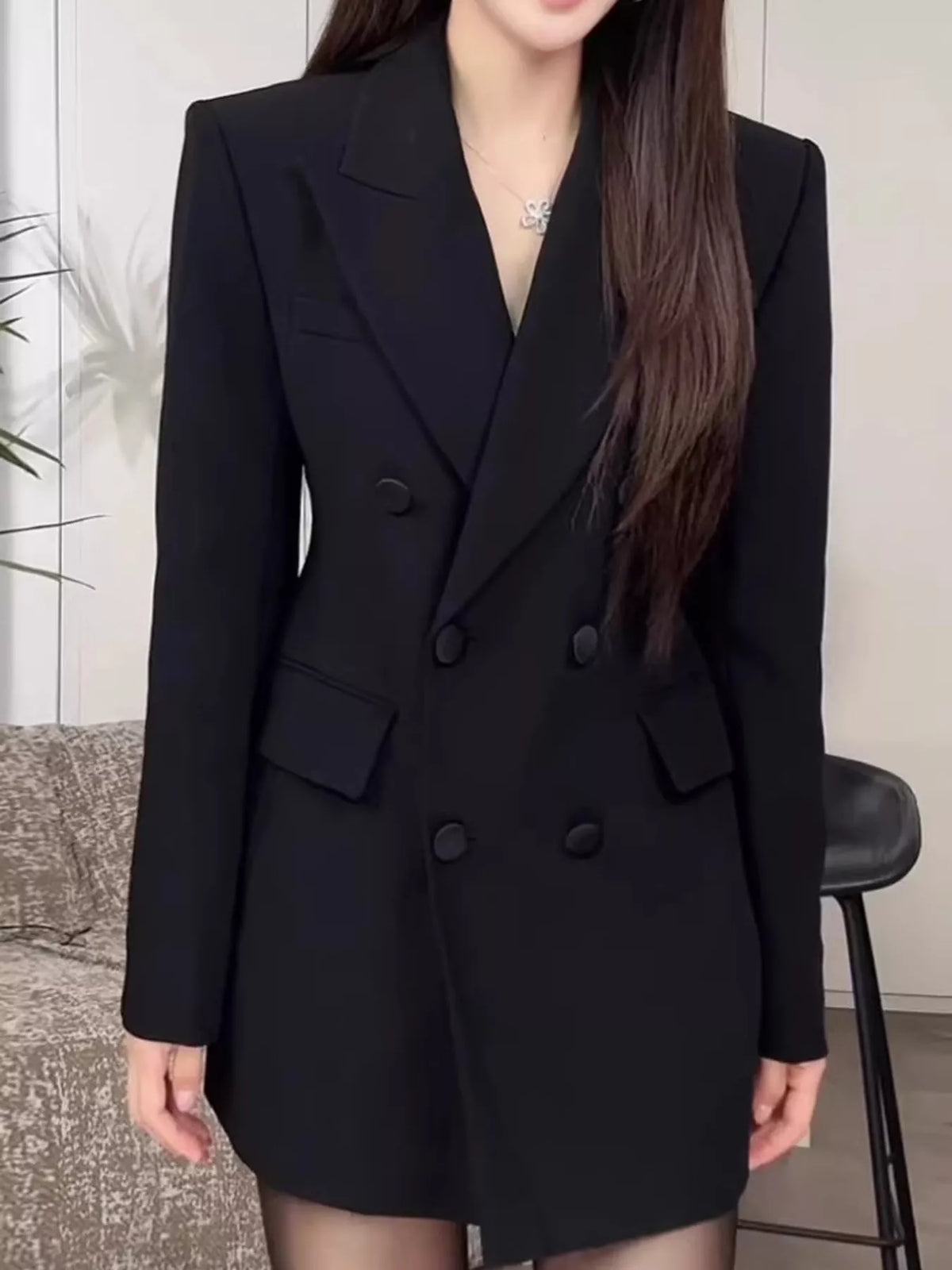 Full Size Double-Breasted Slim-Fit Blazer Plus Size