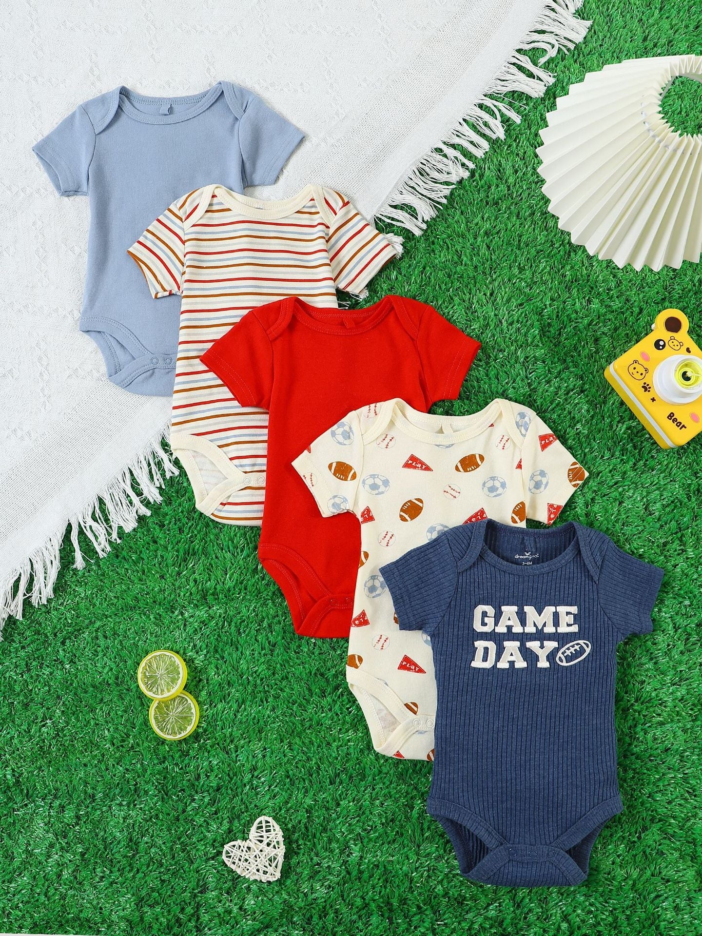 Cute Romper Short-Sleeve Baby Jumpsuit Five-Piece Set
