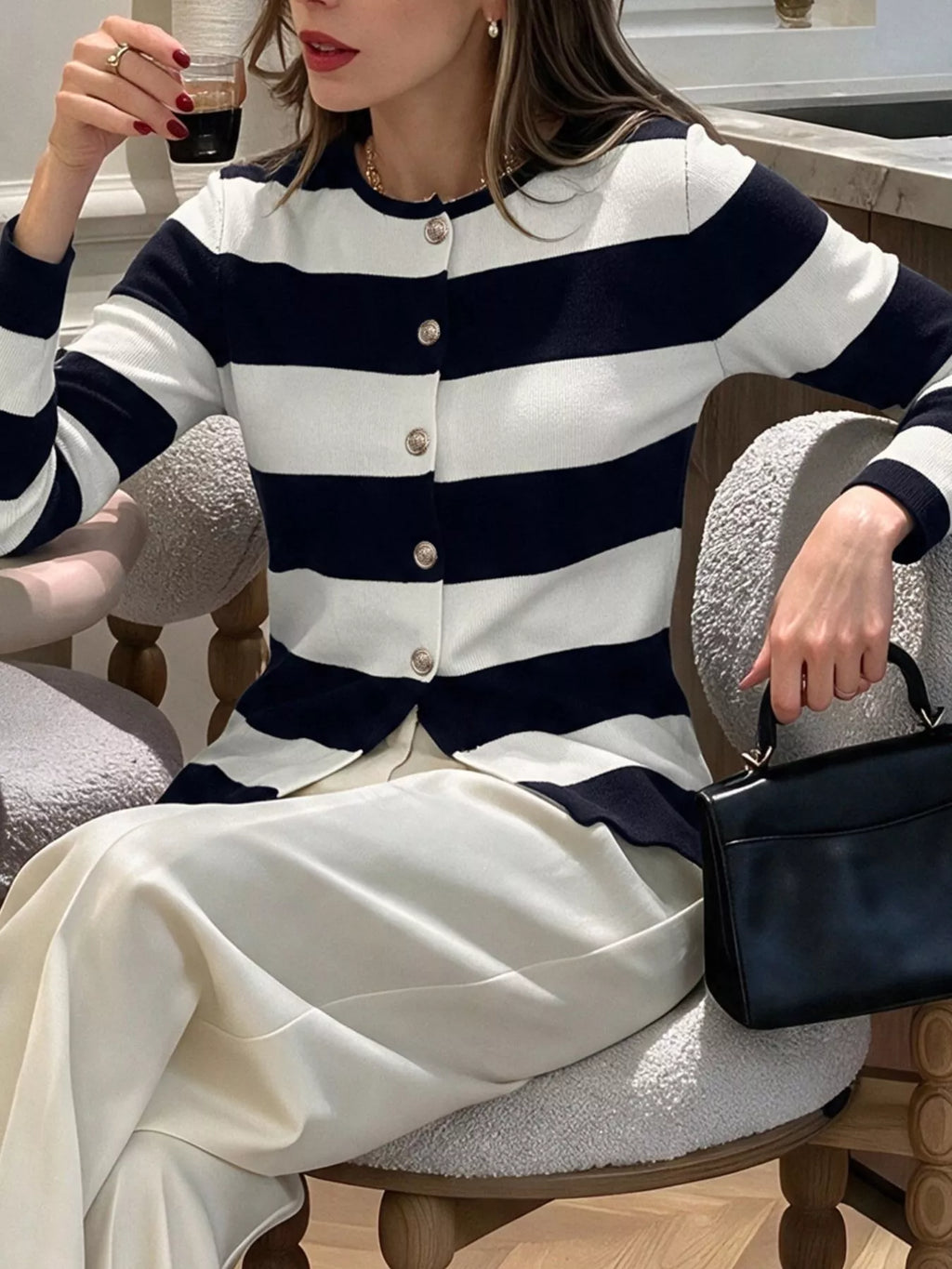 Striped Button-Down Knit Cardigan