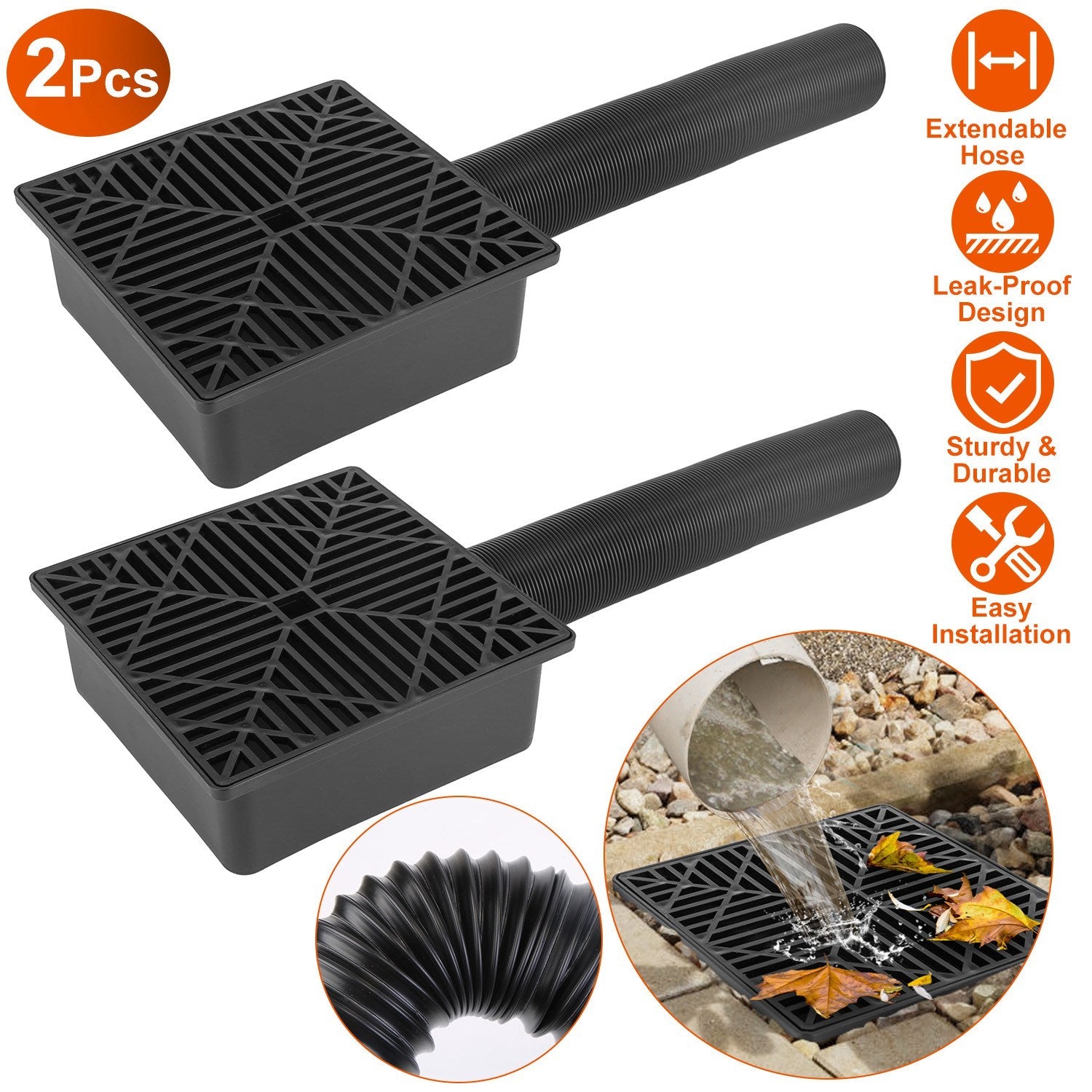 Gutter Downspout Extension, Low Profile Extendable Hose