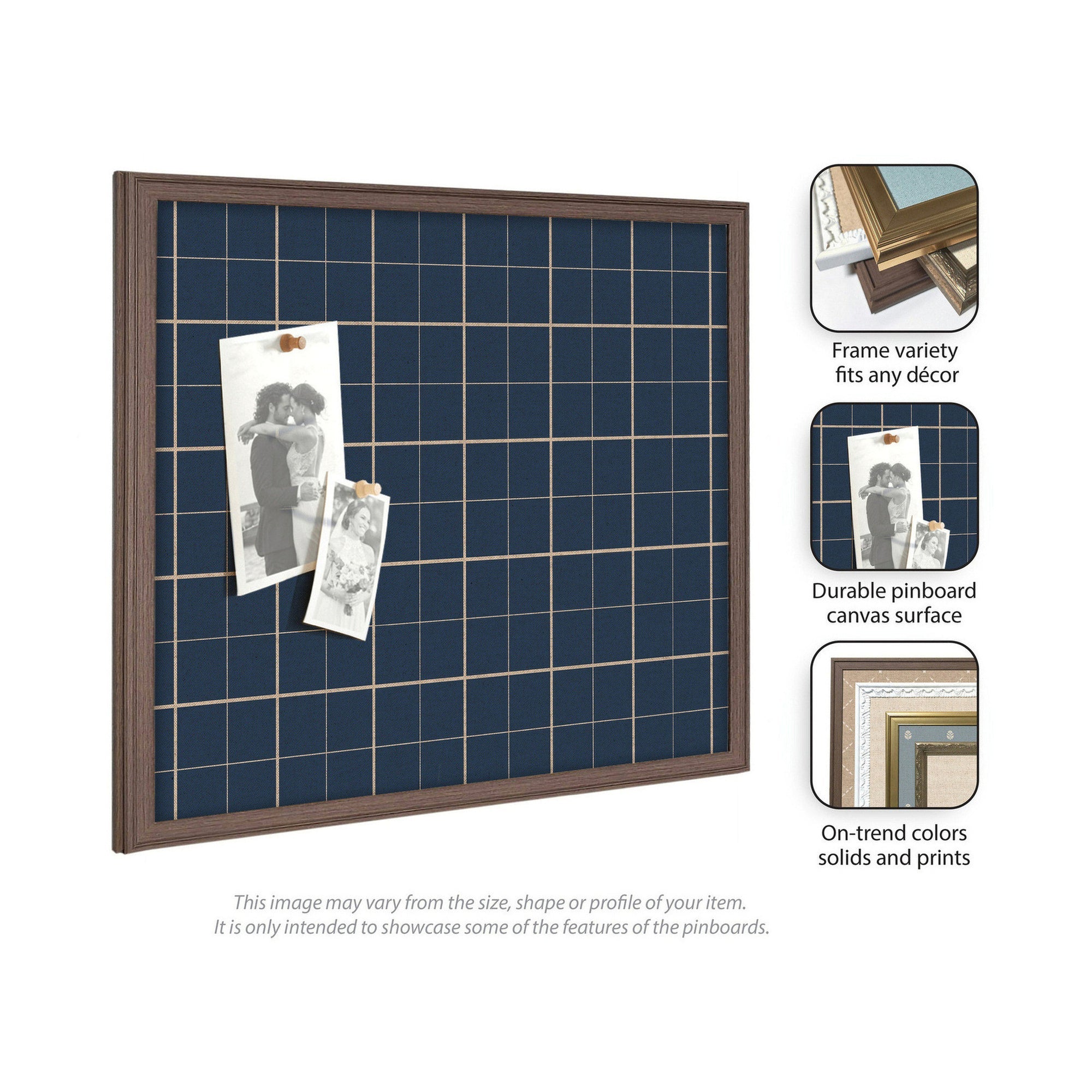 Framed Fabric Pinboard Navy Blue Plaid Wall Organization