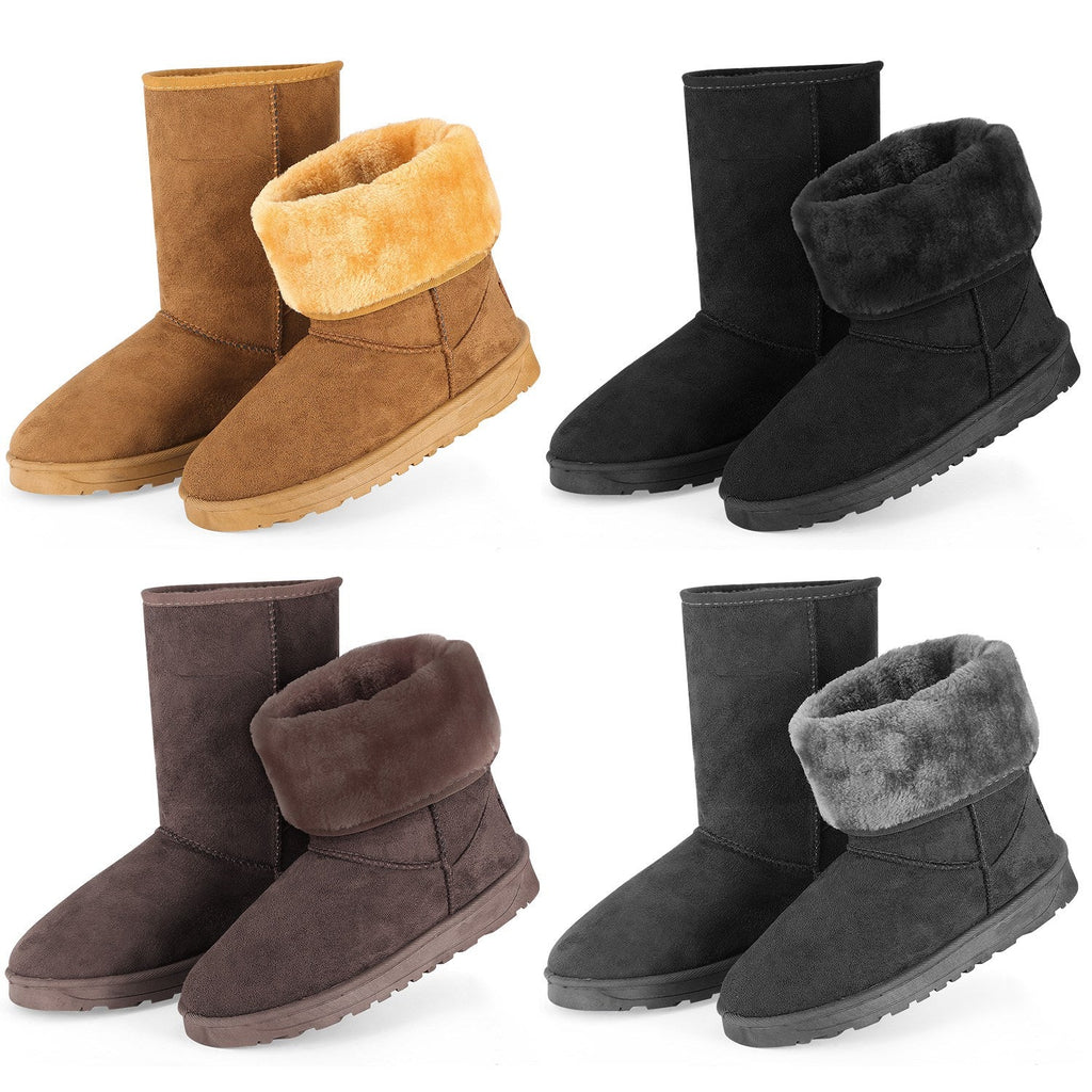 Snow Boots - Waterproof Faux Suede Mid-Calf with Warm Lining