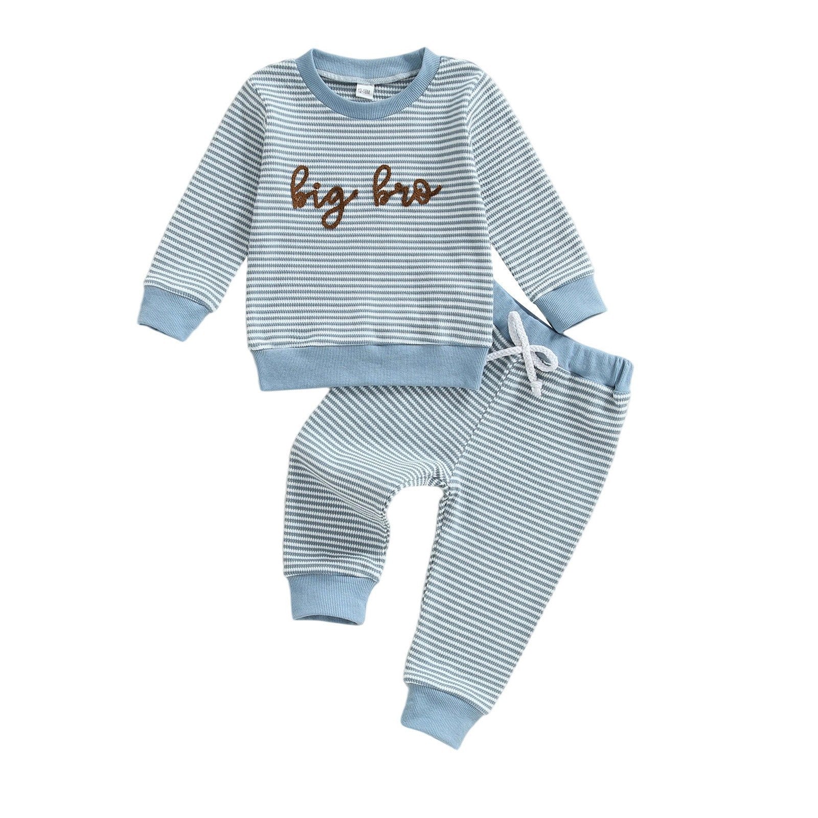 Letter-embroidered Long-sleeve Striped Top And Pants Two-piece Set