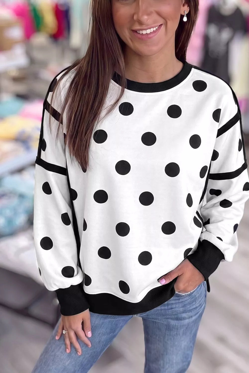 Polka Dot Crew Neck Sweatshirt