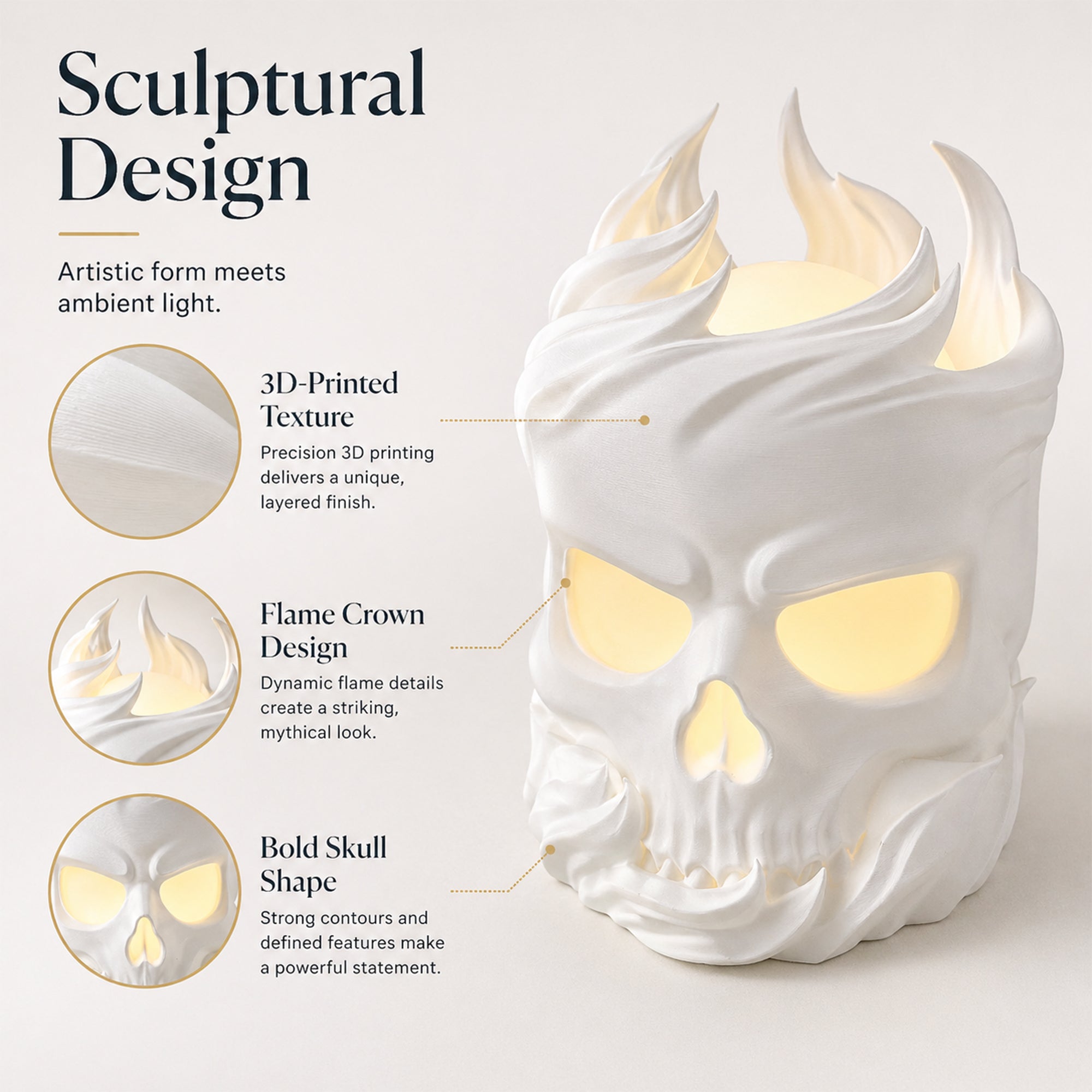 3D Printed Flame Skull Ambient Table Lamp, Warm Glow Decorative Night Light, Gothic Skull Desk Lamp For Bedroom Bookshelf Home Decor