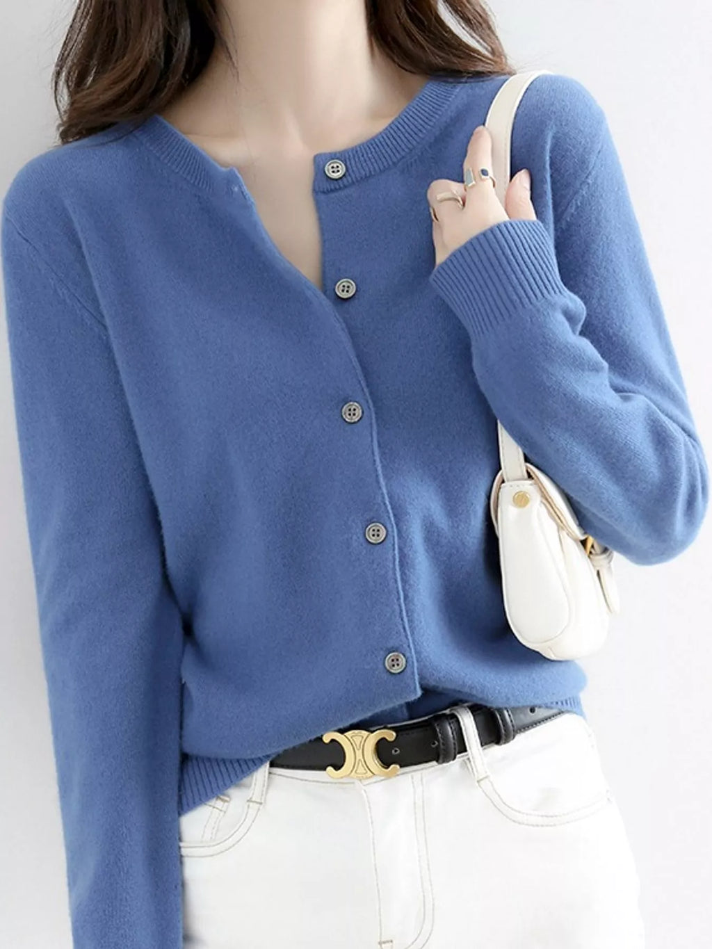 Crew-Neck Button-Down Cardigan