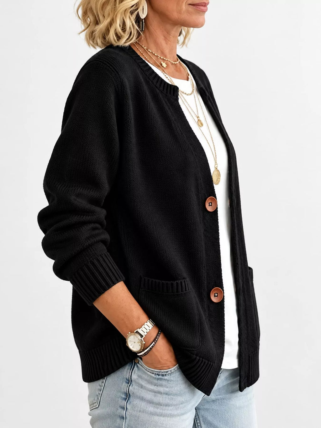 Full Size Button-Down Knit Cardigan Plus Size