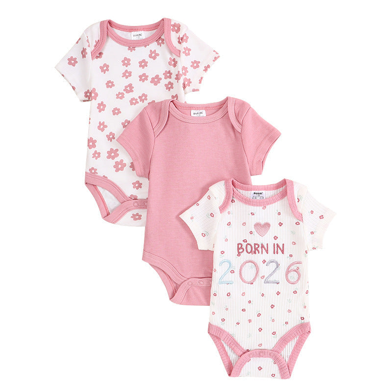 Infant And Toddler Cartoon Embroidered Romper Set Newborn Three-Piece Kit