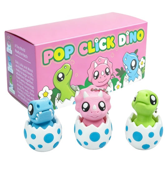 3PCS 3D Printed Dinosaur Egg Clicker Keychain Set, Mini Hatching Dino Press Click Fidget Charms, Cute Desk & Bag Accessories