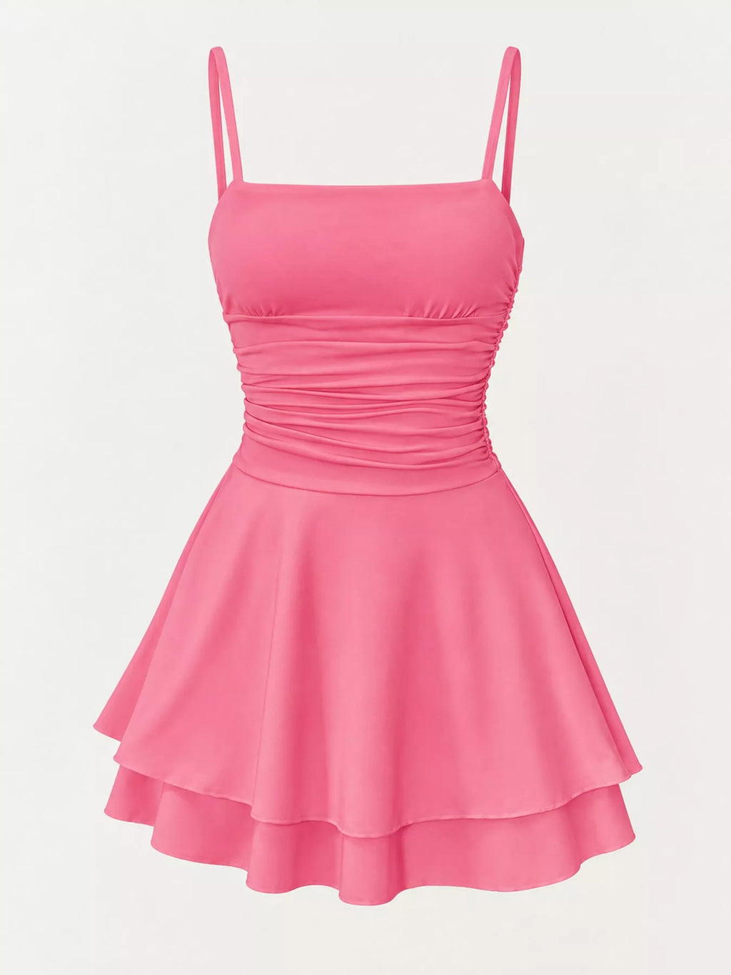 Ruched Spaghetti Strap Layered Mini Dress