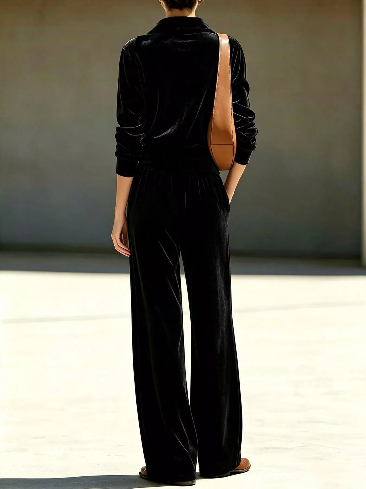 Full Size Half Zip Sweatshirt and Wide-Leg Pants Set Plus Size