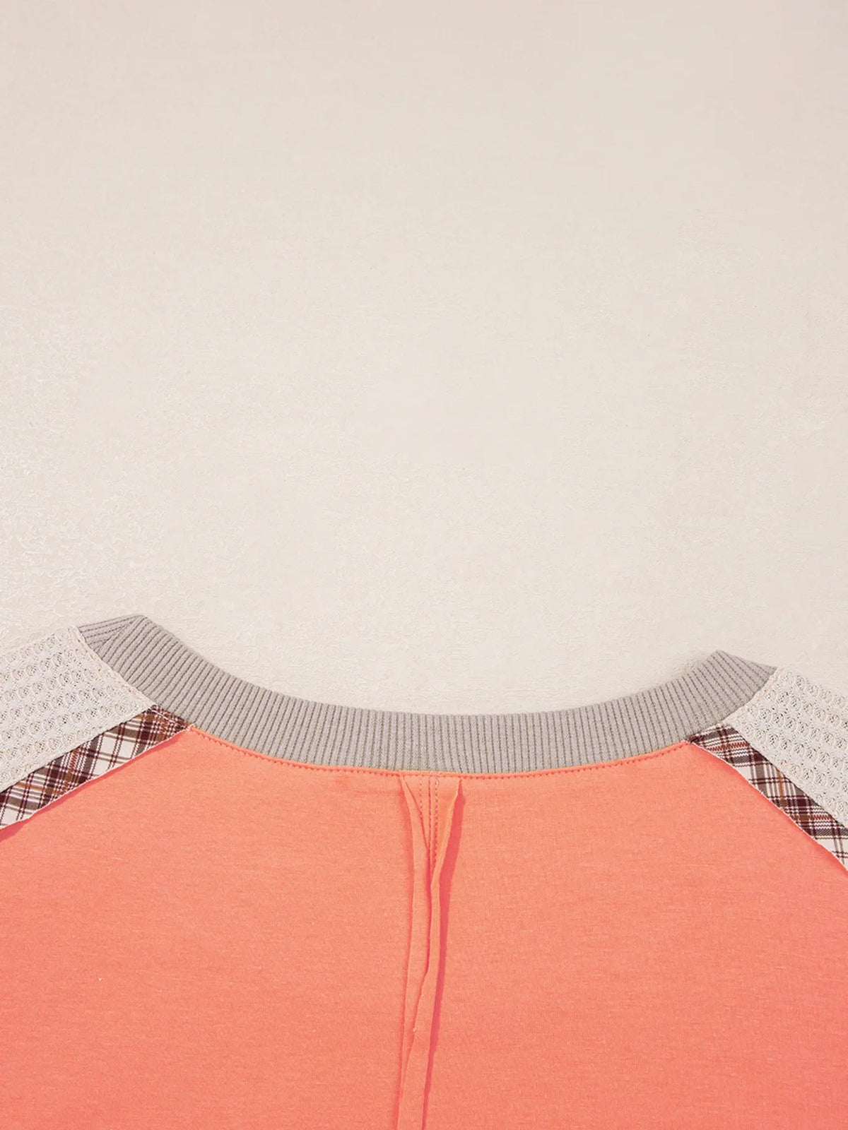 Plaid Patchwork Waffle Knit Short Sleeve Top